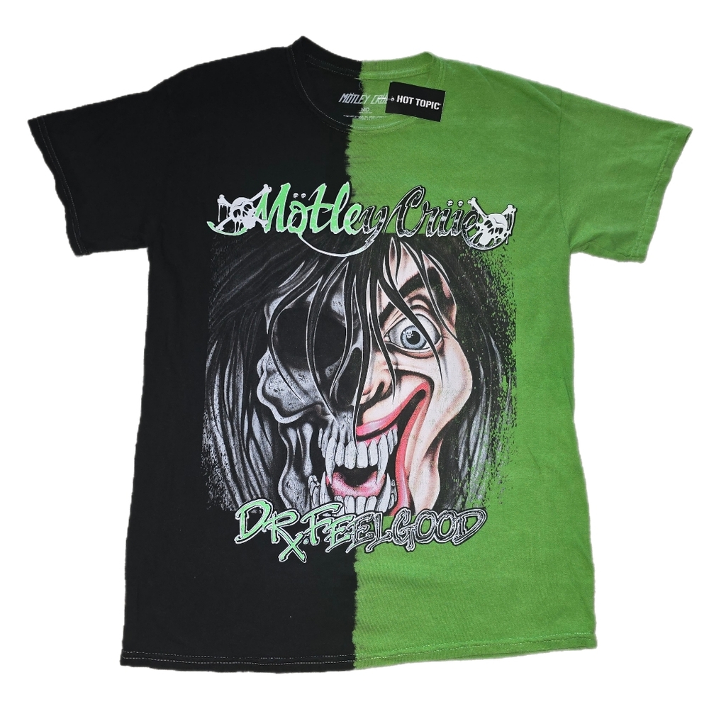 Motley Crue Dr Feelgood Split Dye Green Black Graphic Print Tee Shirt Sz M NEW